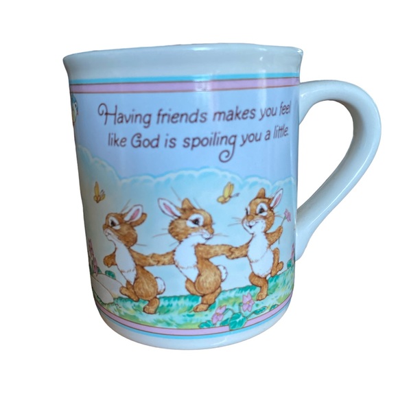 Vtg Hallmark Mug Mates Friendship Bunny Rabbits Squirrel Birds Mug And Lid - Picture 3 of 8